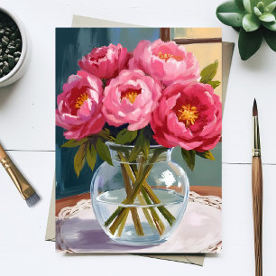 Roze Pioen Boeket Waterverf Bloemschildering Briefkaart