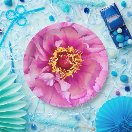 Roze Pioen Bord, 9" Rond Papier Bord (Feest)