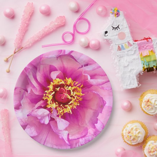 Roze Pioen Bord, 9" Rond Papier Bord (Feest)