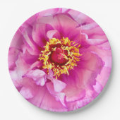 Roze Pioen Bord, 9" Rond Papier Bord (Voorkant)