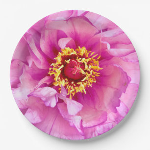 Roze Pioen Bord, 9" Rond Papier Bord
