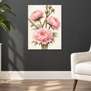Roze Pioen Botanisch Poster