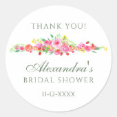 Roze Pioen Bruidsfeest Bedankt Ronde Sticker (Voorkant)