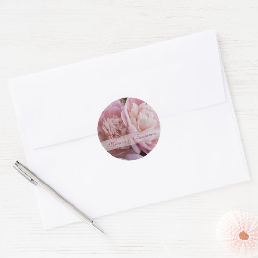 Roze pioen bruiloft Sticker (Envelop)