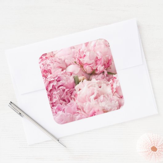 Roze Pioen Bruiloft Stickers (Envelop)