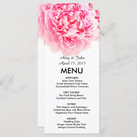 Roze pioen bruiloft veel pioen3 menu (Voorkant / Achterkant)