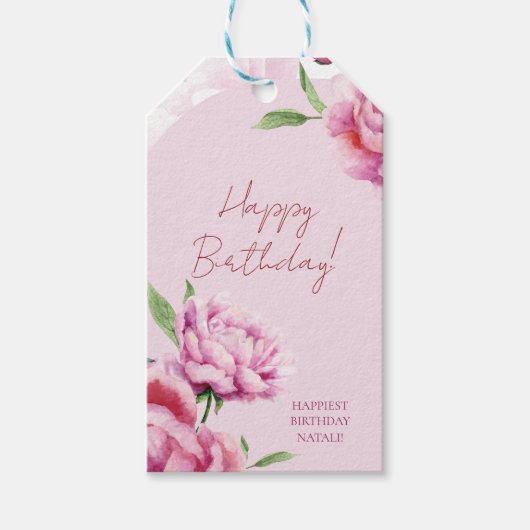 Roze Pioen  Cadeaulabel (Voorkant)
