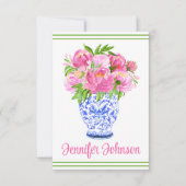 Roze Pioen Chine de la Border Vaas Gepersonaliseer Bedankkaart (Voorkant)