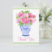 Roze Pioen Chinezerie Vaas Rand Bedankkaart (Staand voorkant)