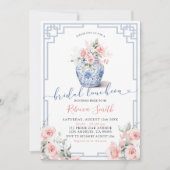 Roze Pioen Chinoiserie Bruiloftslunch Kaart (Voorkant)
