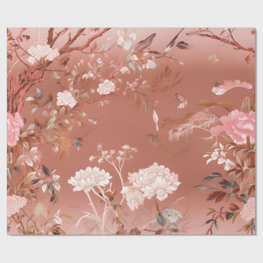 Roze Pioen Chinoiserie Wrapping Papier (Vlak)
