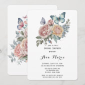 Roze Pioen Dusty Blue Vlinder Vrijgezellenfeest Kaart (Voorkant / Achterkant)