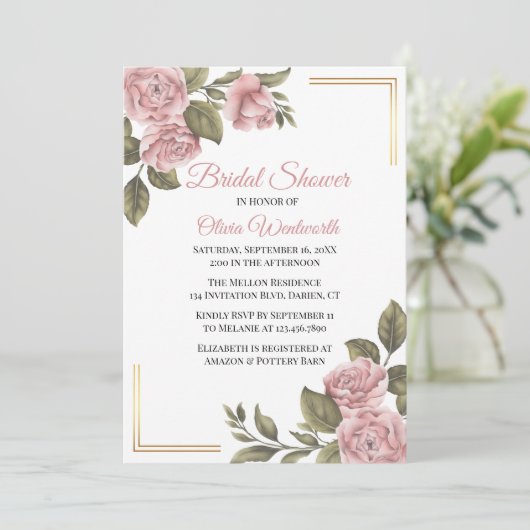  roze pioen Elegant Floral Vrijgezellenfeest Kaart (Staand voorkant)