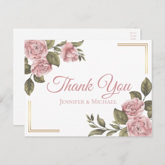  Roze Pioen Elegante bruiloft Dank u Briefkaart (Voorkant / Achterkant)