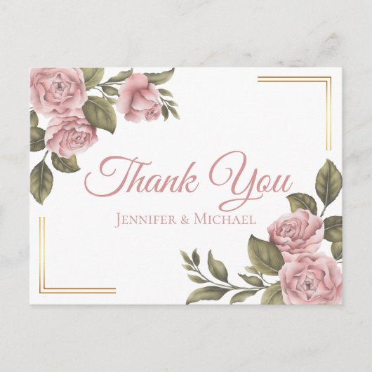  Roze Pioen Elegante bruiloft Dank u Briefkaart (Voorkant)