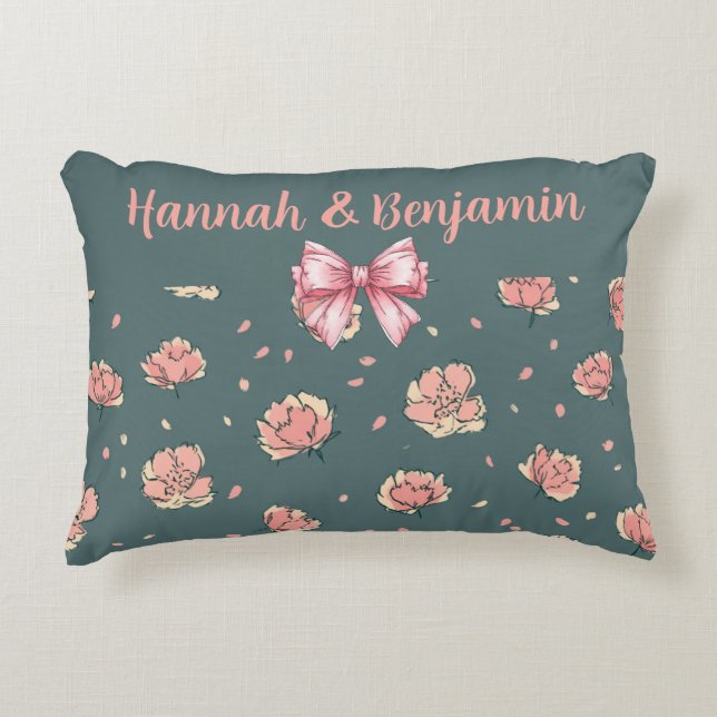 Roze pioen en boog patroon accent kussen (Voorkant)