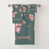 Roze pioen en boog patroon bad handdoek (Insitu)