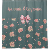 Roze pioen en boog patroon douchegordijn (Voorkant)