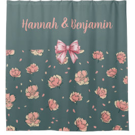 Roze pioen en boog patroon douchegordijn