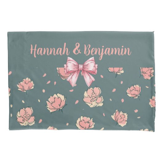 Roze pioen en boog patroon kussensloop (Voorkant)