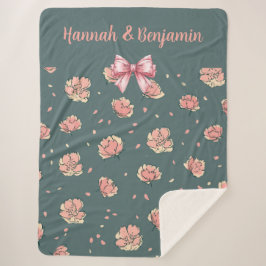 Roze pioen en boog patroon sherpa deken