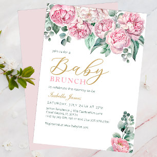 Roze pioen en eucalyptus gouden Baby shower uitnod Kaart