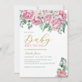 Roze pioen en eucalyptus gouden Baby shower uitnod Kaart (Voorkant)