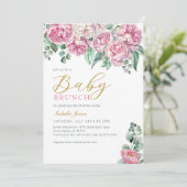 Roze pioen en eucalyptus gouden Baby shower uitnod Kaart (Staand voorkant)