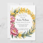 Roze Pioen en Gele Bloem Bruidsdouche Kaart (Voorkant)