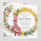 Roze Pioen en Gele Bloem Bruidsdouche Kaart (Voorkant / Achterkant)