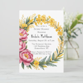 Roze Pioen en Gele Bloem Bruidsdouche Kaart