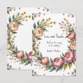 Roze pioen en gele bloemen bruiloft bedankkaart (Voorkant / Achterkant)