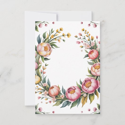 Roze pioen en gele bloemen bruiloft save the date (Achterkant)