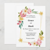 Roze pioen en gele narcis trouwkaart kaart (Voorkant / Achterkant)