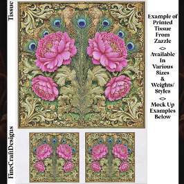 Roze  pioen en gouden scrollwork EH8 decoupage Tissuepapier