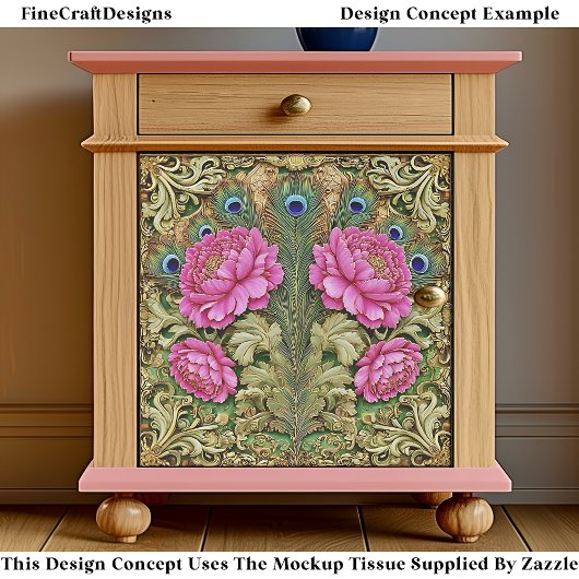 Roze  pioen en gouden scrollwork EH8 decoupage Tissuepapier