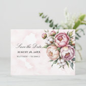 Roze Pioen- en Katoenen Bruiloft Save The Date (Staand voorkant)