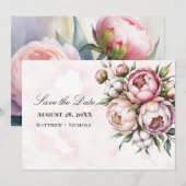 Roze Pioen- en Katoenen Bruiloft Save The Date (Voorkant / Achterkant)