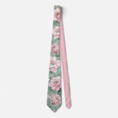 Roze Pioen en Plaid Floral Groomsmen Stropdas (Voorkant)