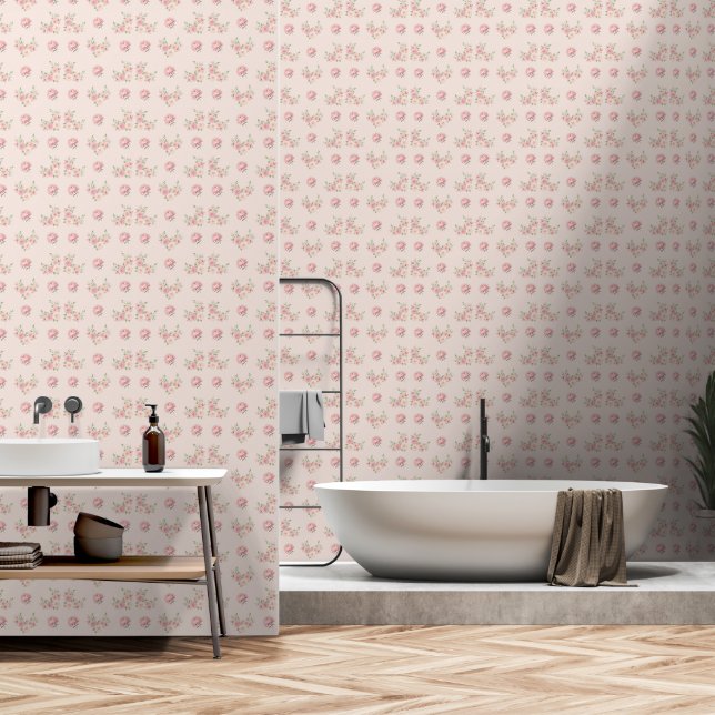 Roze Pioen en Roos Patroon Behang (Badkamer)
