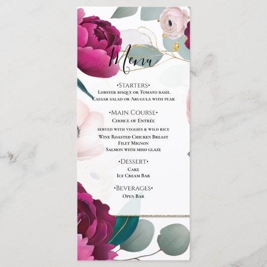 Roze Pioen Eucalyptus Tuin Bloem Glam Menu (Voorkant)