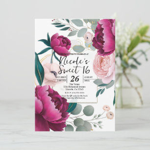 Roze Pioen Eucalyptus Tuin Bloem Glam Sweet 16 Kaart
