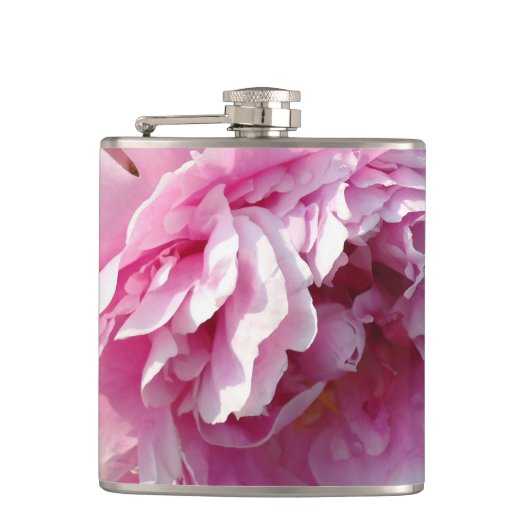 Roze Pioen foto huisje boerderij bloementuin Heupfles (Voorkant)