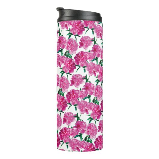 Roze Pioen Foto Patroon Romantisch Meisjesachtig M Thermosbeker (Geroteerd rechts)