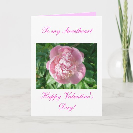 Roze Pioen Gelukkige Valentijnsdag Kaart (Voorkant)