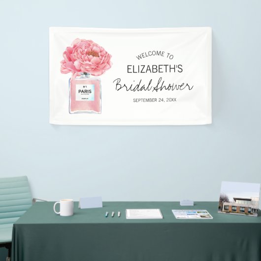 Roze Pioen Geurige Bloemige Bruiloftswelcome Spandoek (Beurs)