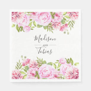 Roze Pioen Groen Bloemstuk Bruiloft Servet