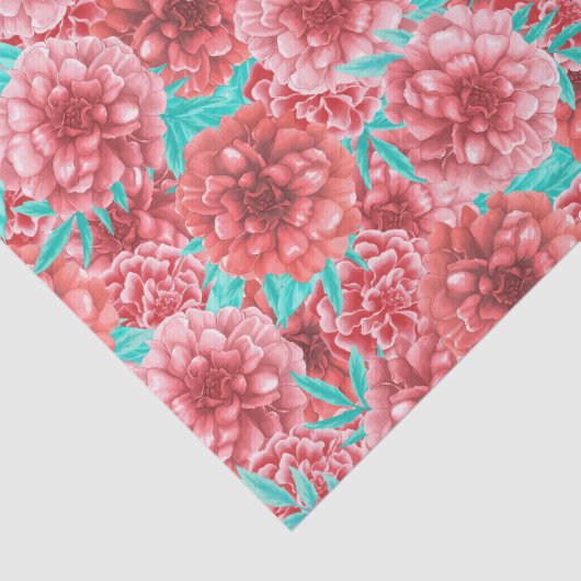 Roze Pioen Hand getrokken bloemenpatroon Tissuepapier (Detail)