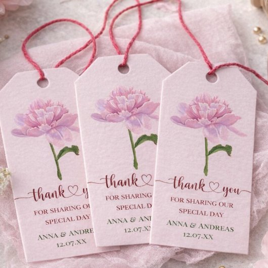 Roze Pioen Huwelijk Bedankt Label Cadeaulabel