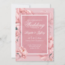 Roze pioen huwelijksuitnodiging